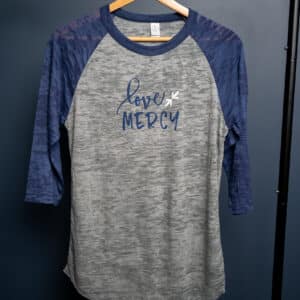 Blue Love Mercy Baseball Tee